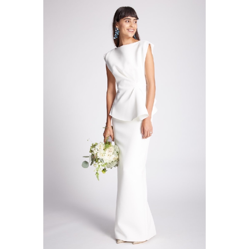 NWOT Rachel Gilbert Adelaide Crepe Peplum Gown, Size 6